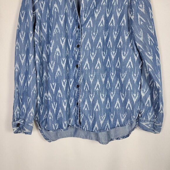 Velvet Heart Women's Chambray Button Down Denim Top With White Pattern Size M - Picture 5 of 13